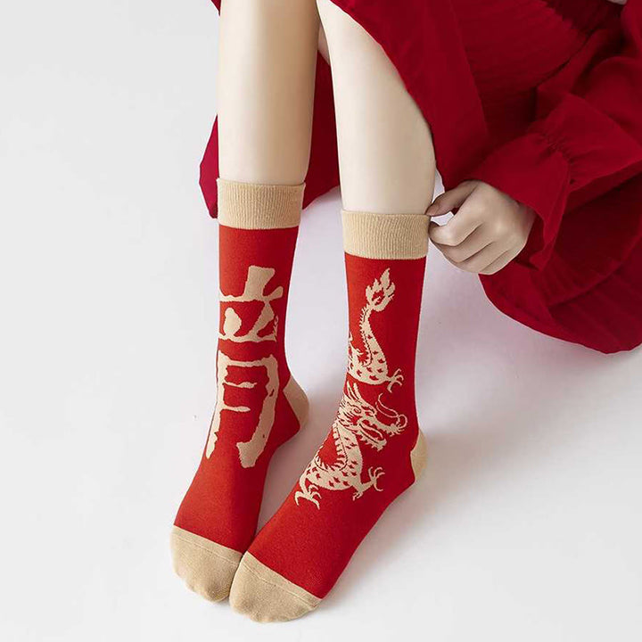 Calzini unisex da uomo e da donna in cotone casual con drago rosso e Buddha Stones - image 15
