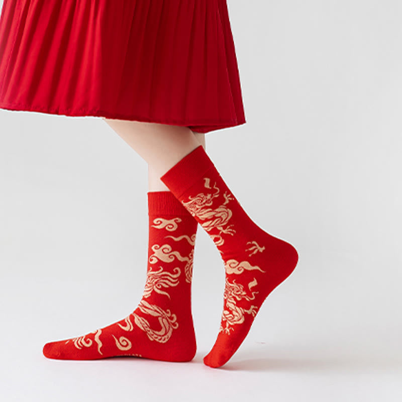 Calzini unisex da uomo e da donna in cotone casual con drago rosso e Buddha Stones - image 7