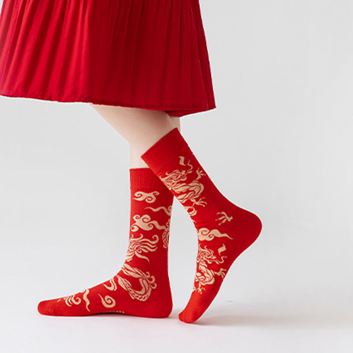 Calzini unisex da uomo e da donna in cotone casual con drago rosso e Buddha Stones - image 7