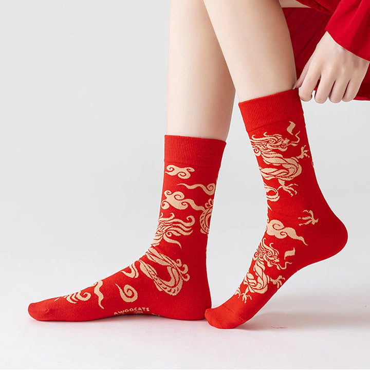 Calzini unisex da uomo e da donna in cotone casual con drago rosso e Buddha Stones - image 8