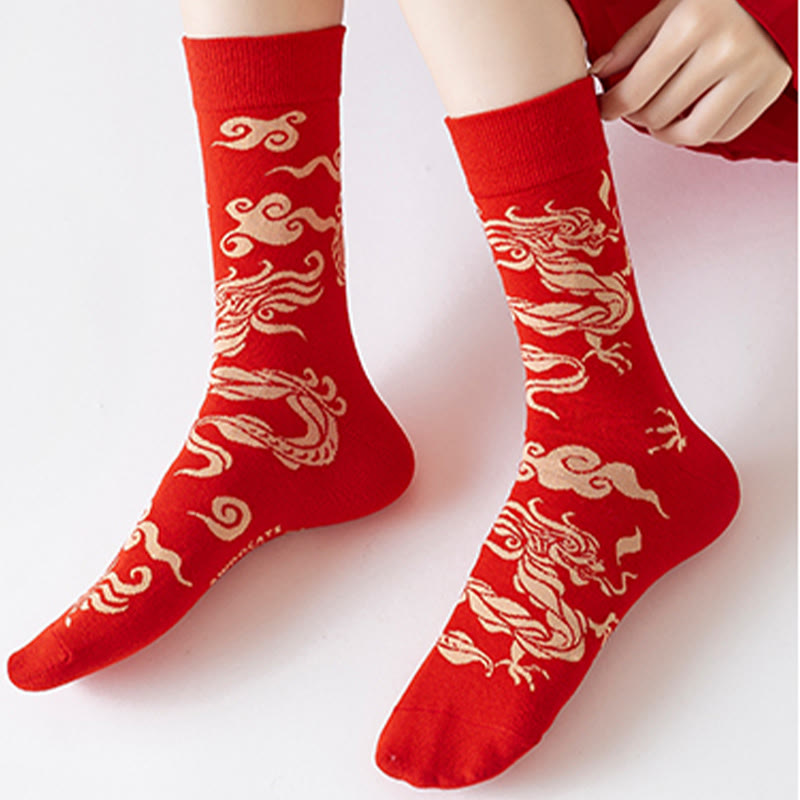 Calzini unisex da uomo e da donna in cotone casual con drago rosso e Buddha Stones - image 9