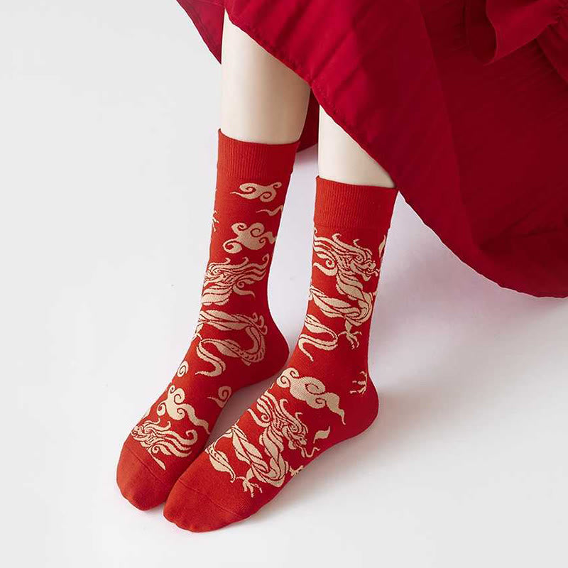 Calzini unisex da uomo e da donna in cotone casual con drago rosso e Buddha Stones - image 6