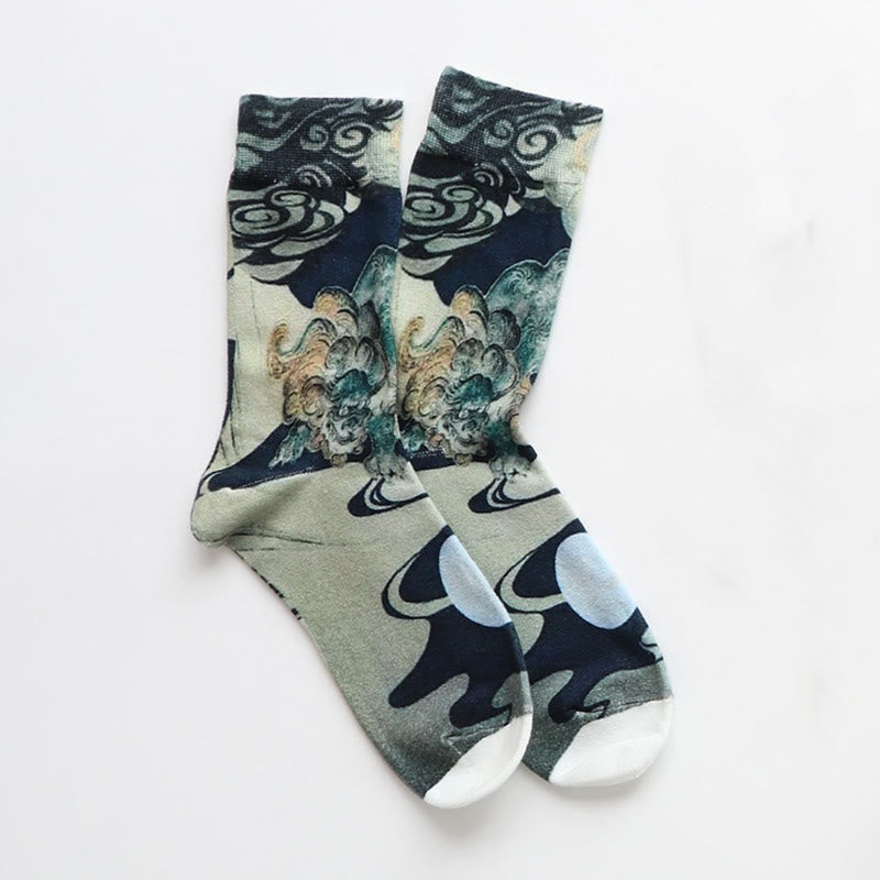 Calzini da donna in cotone micro Crew con nuvole di buon auspicio Buddha Stones - image 1