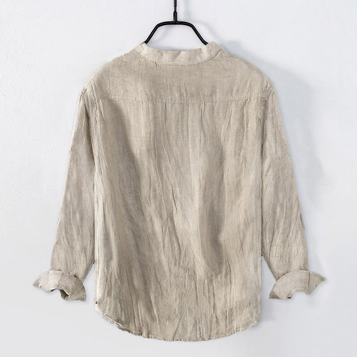 Camicia a maniche corte con bottoni a tinta unita Buddha Stones in cotone e lino per uomo - image 30