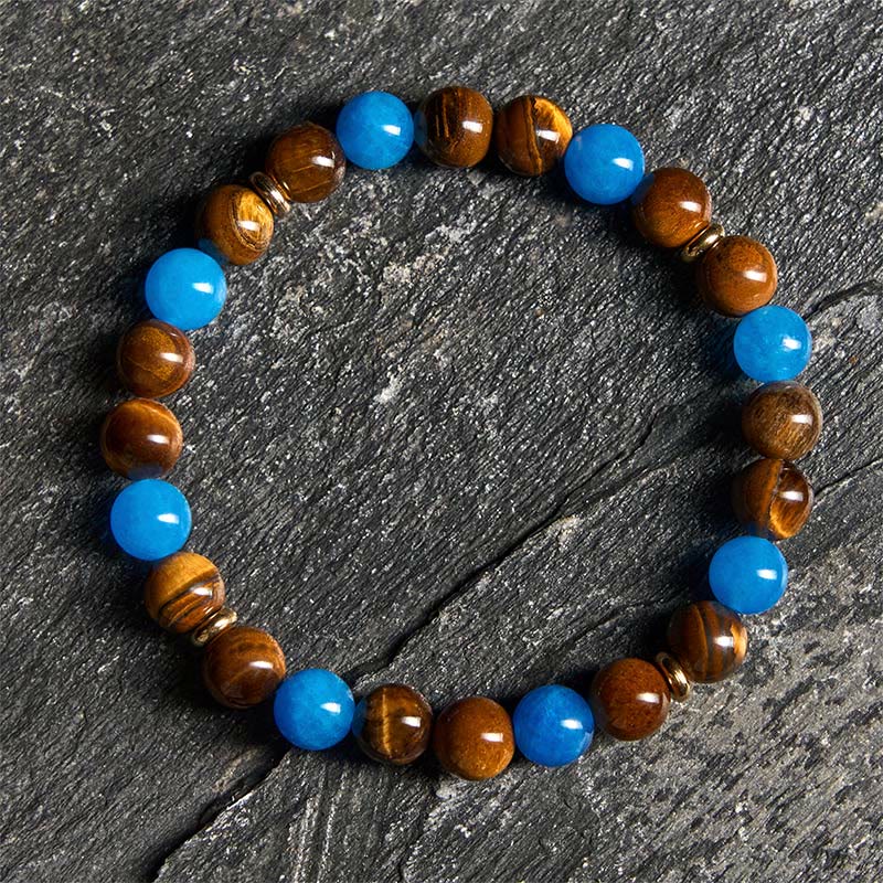 Braccialetto motivazionale con perline distanziatrici in apatite e occhio di tigre Buddha Stones - Apatite e occhio di tigre (circonferenza del polso: 19-22 cm) - image 0