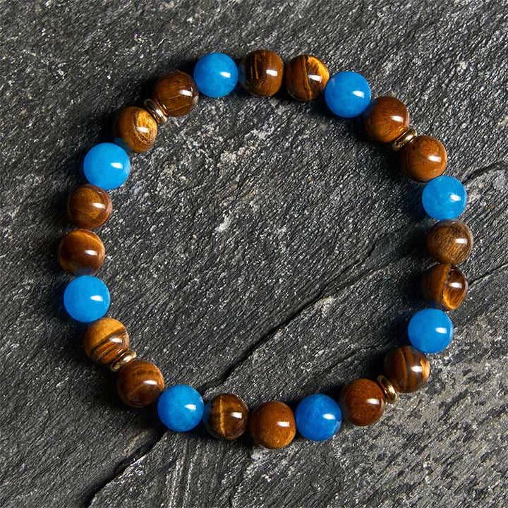 Braccialetto motivazionale con perline distanziatrici in apatite e occhio di tigre Buddha Stones - Apatite e occhio di tigre (circonferenza del polso: 19-22 cm) - image 0