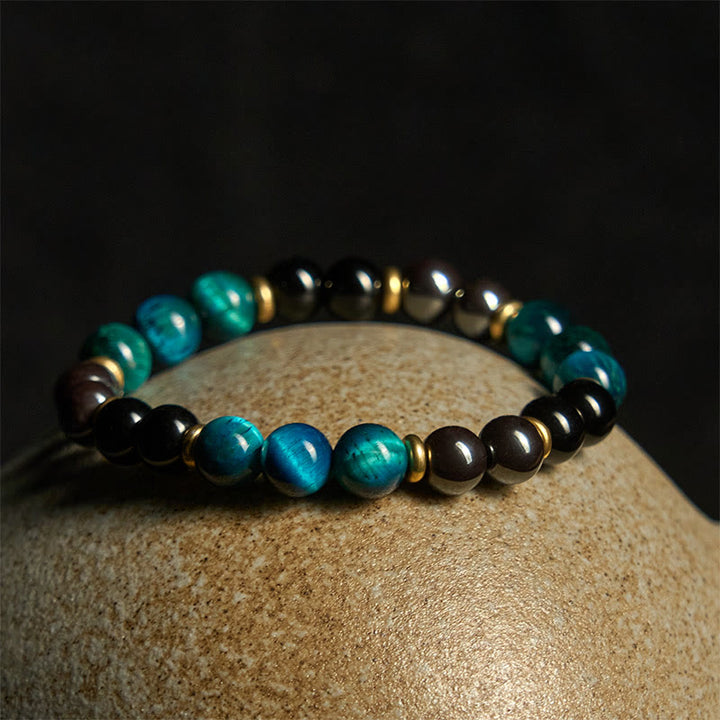 Braccialetto di equilibrio con perline di occhio di tigre blu naturale Buddha Stones - image 2