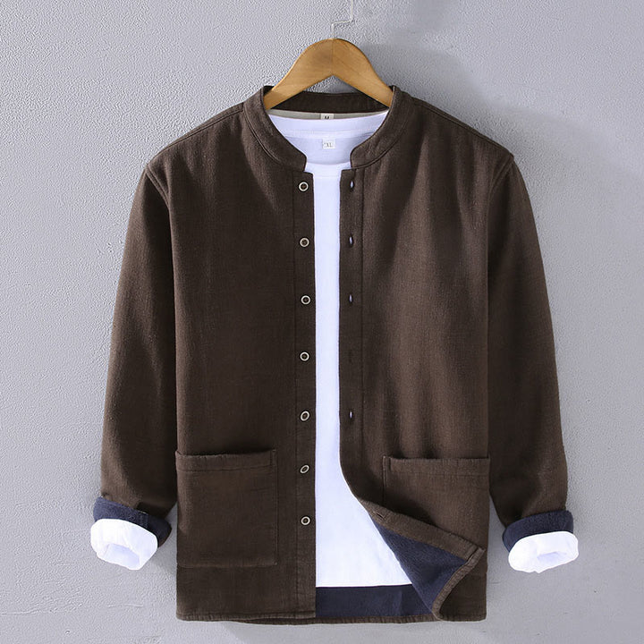 Giacca da uomo in cotone ramiè con fodera in pile termico, collo standard, maniche lunghe e tasche Buddha Stones - Marrone sella - US/UK/AU42, EU52 (3XL) - image 0