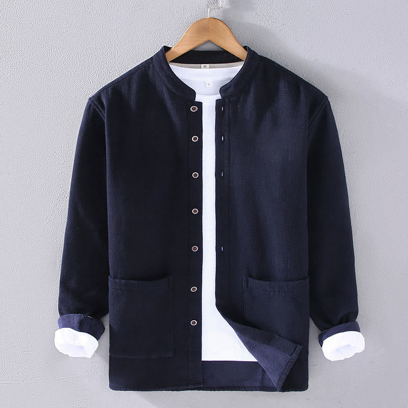 Giacca da uomo in cotone ramiè con fodera in pile termico, collo standard, maniche lunghe e tasche Buddha Stones - Blu mezzanotte - US/UK/AU42, EU52 (3XL) - image 3