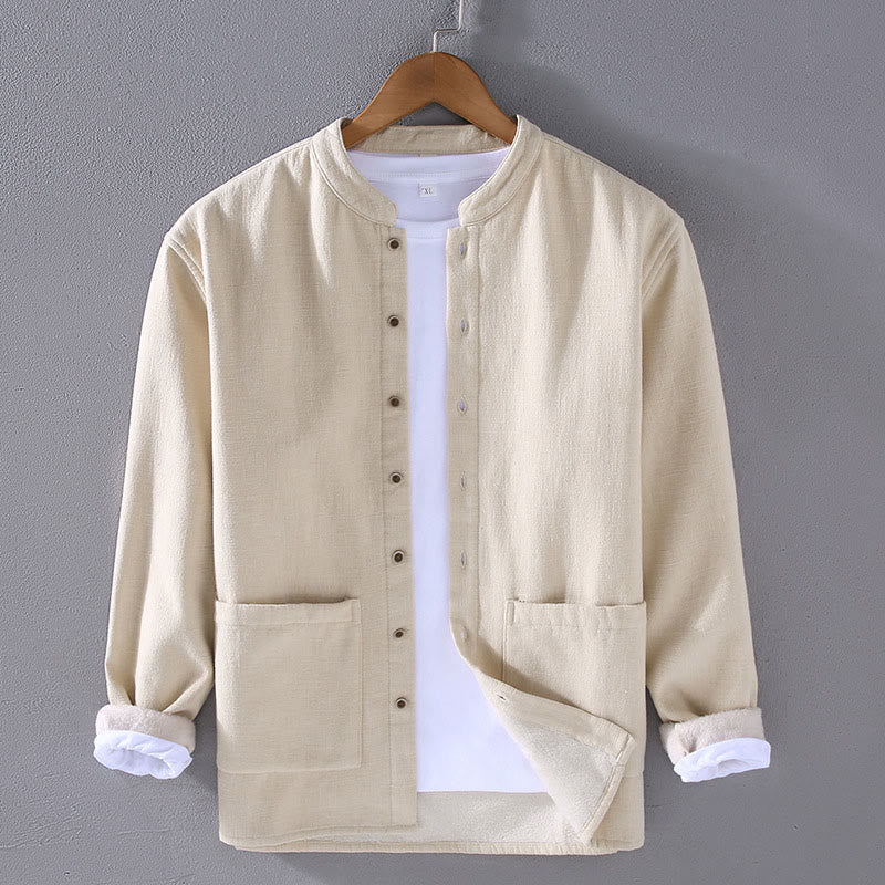 Giacca da uomo in cotone ramiè con fodera in pile termico, collo standard, maniche lunghe e tasche Buddha Stones - Beige - US/UK/AU42, EU52 (3XL) - image 4
