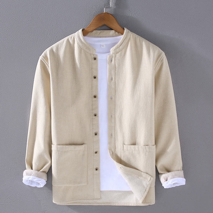 Giacca da uomo in cotone ramiè con fodera in pile termico, collo standard, maniche lunghe e tasche Buddha Stones - Beige - US/UK/AU42, EU52 (3XL) - image 4