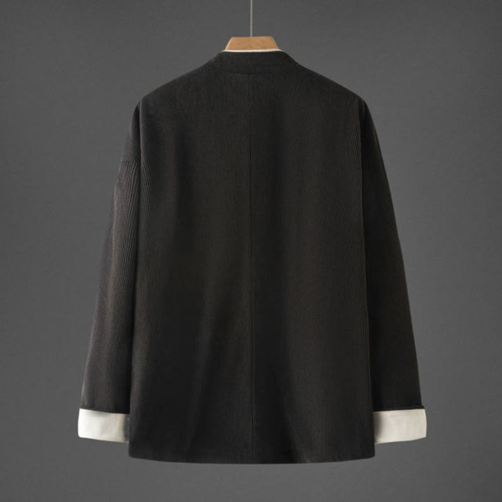 Giacca da uomo in cotone con colletto alla coreana, maniche lunghe, bottoni a rana e tasche, modello Buddha Stones - image 11