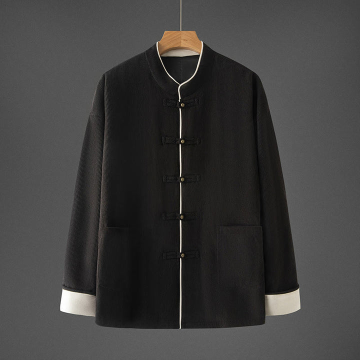 Giacca da uomo in cotone con colletto alla coreana, maniche lunghe, bottoni a rana e tasche, modello Buddha Stones - Nero - US/UK/AU46, EU56 (5XL) - image 10