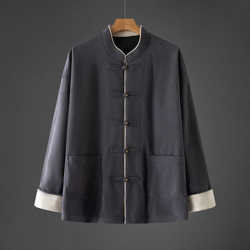 Giacca da uomo in cotone con colletto alla coreana, maniche lunghe, bottoni a rana e tasche, modello Buddha Stones - Grigio ardesia - US/UK/AU46, EU56 (5XL) - image 0