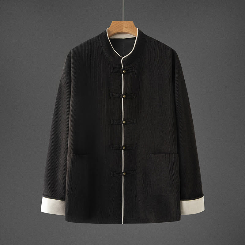 Giacca da uomo in cotone con colletto alla coreana, maniche lunghe, bottoni a rana e tasche, modello Buddha Stones - Nero - US/UK/AU46, EU56 (5XL) - image 10