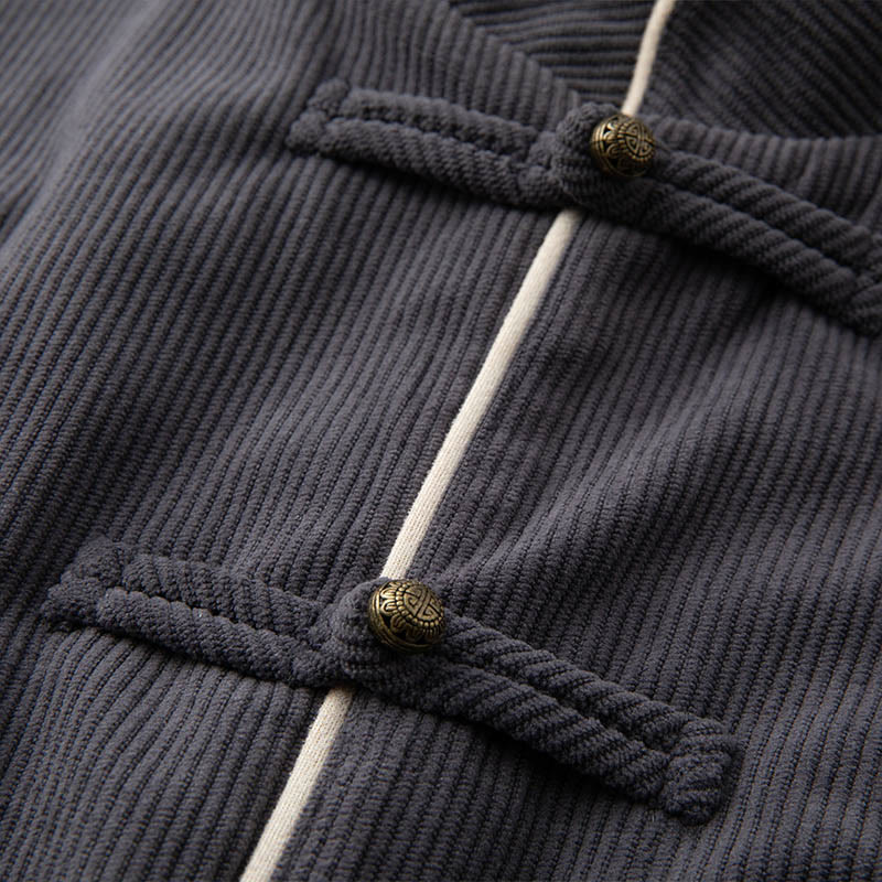 Giacca da uomo in cotone con colletto alla coreana, maniche lunghe, bottoni a rana e tasche, modello Buddha Stones - image 3