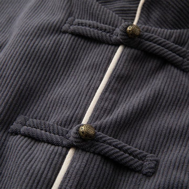 Giacca da uomo in cotone con colletto alla coreana, maniche lunghe, bottoni a rana e tasche, modello Buddha Stones - image 3