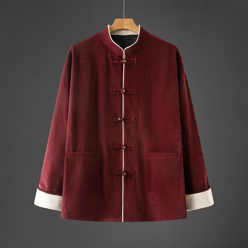 Giacca da uomo in cotone con colletto alla coreana, maniche lunghe, bottoni a rana e tasche, modello Buddha Stones - FireBrick - US/UK/AU46, EU56 (5XL) - image 8
