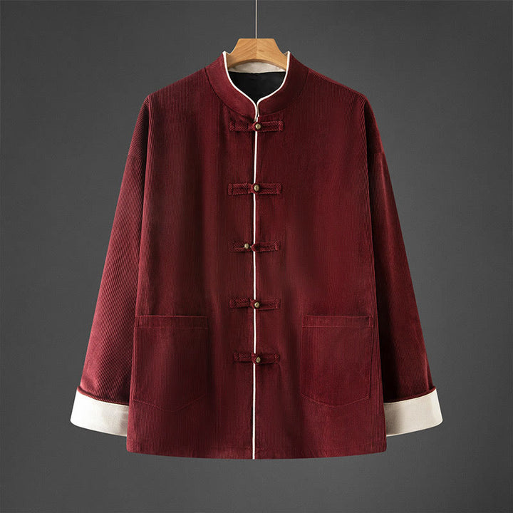 Giacca da uomo in cotone con colletto alla coreana, maniche lunghe, bottoni a rana e tasche, modello Buddha Stones - FireBrick - US/UK/AU46, EU56 (5XL) - image 8