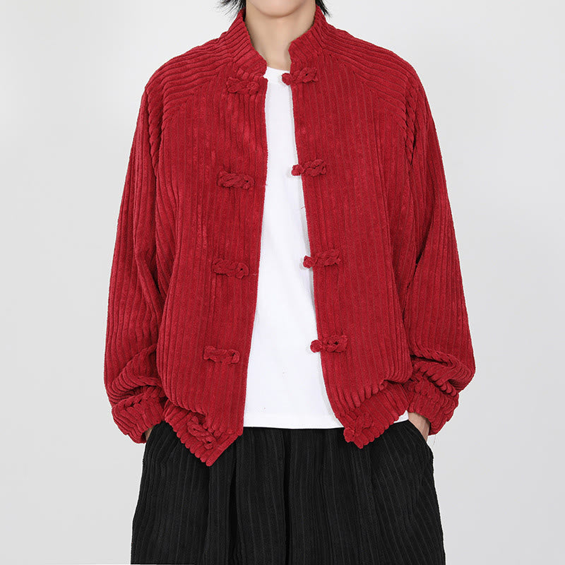 Giacca da uomo in velluto a coste di cotone con tasche e maniche lunghe, stile cinese, con bottoni a rana e motivo a rana , Buddha Stones - Cremisi - US/UK/AU46, EU56 (5XL) - image 7