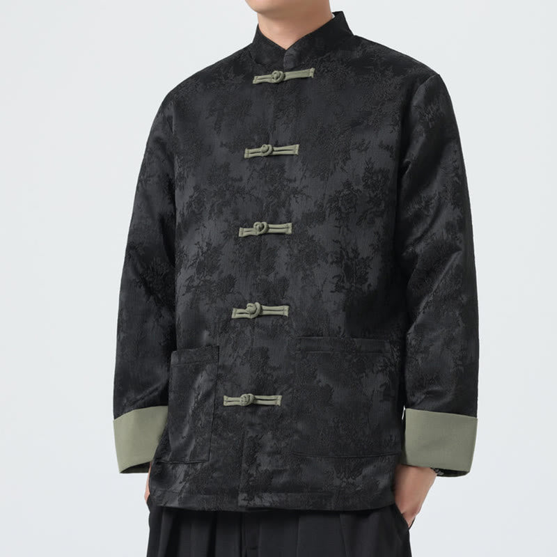 Giacca da uomo in cotone con maniche lunghe, bottoni a rana , Buddha Stones Jacquard e tasche - image 1