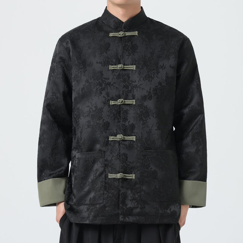 Giacca da uomo in cotone con maniche lunghe, bottoni a rana , Buddha Stones Jacquard e tasche - Nero - US/UK/AU46, EU56 (5XL) - image 0