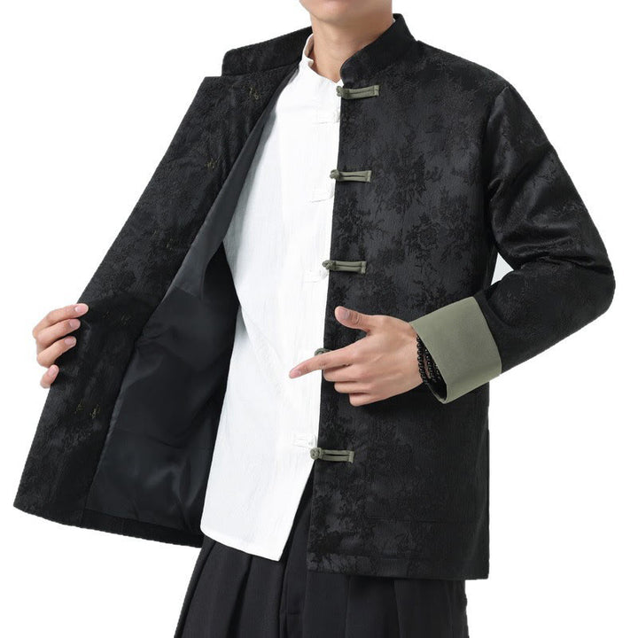 Giacca da uomo in cotone con maniche lunghe, bottoni a rana , Buddha Stones Jacquard e tasche - image 11