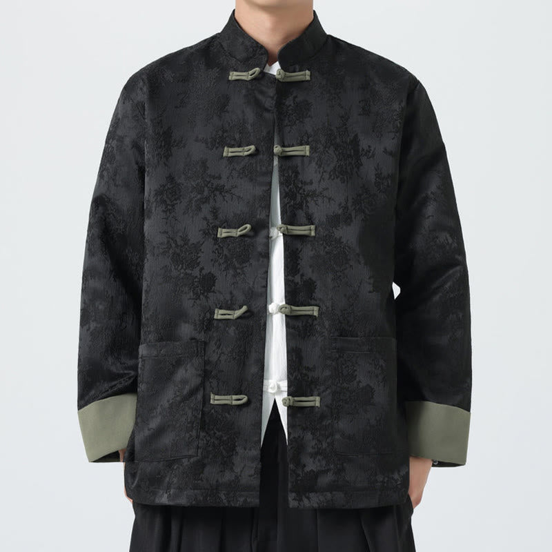 Giacca da uomo in cotone con maniche lunghe, bottoni a rana , Buddha Stones Jacquard e tasche - image 4