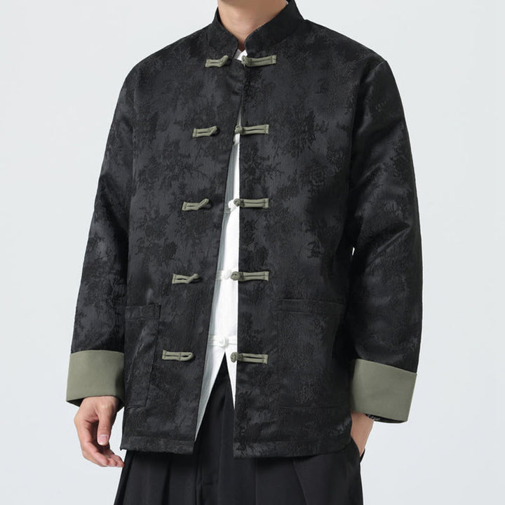 Giacca da uomo in cotone con maniche lunghe, bottoni a rana , Buddha Stones Jacquard e tasche - image 2