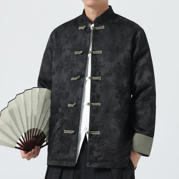 Giacca da uomo in cotone con maniche lunghe, bottoni a rana , Buddha Stones Jacquard e tasche - image 8