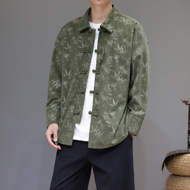 Giacca da uomo in cotone a maniche lunghe con bottoni a rana, motivo jacquard con Buddha Stones - Verde foresta - US/UK/AU48, EU58 (5XL) - image 16