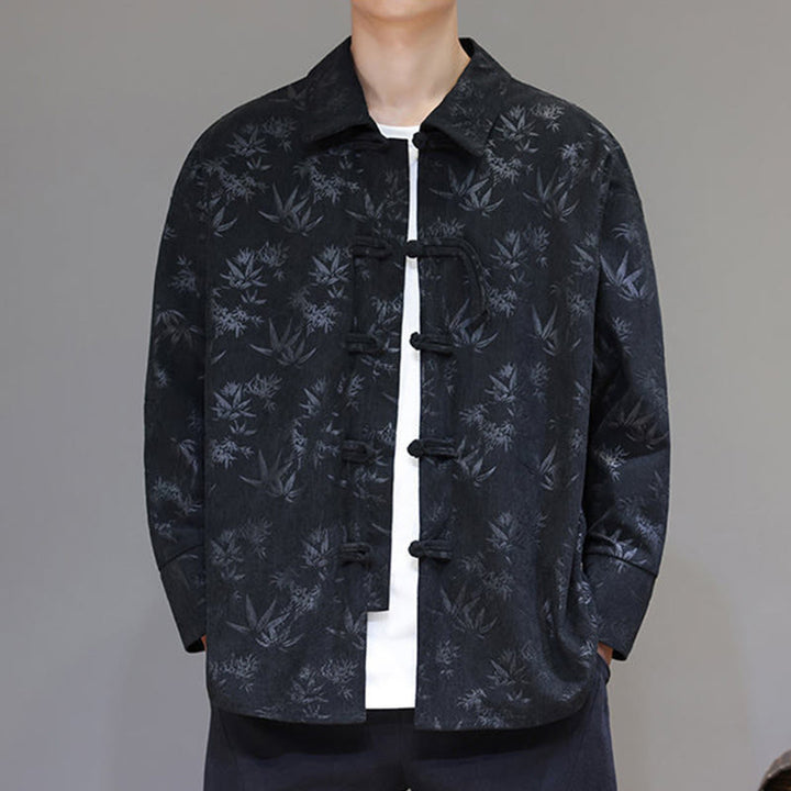 Giacca da uomo in cotone a maniche lunghe con bottoni a rana, motivo jacquard con Buddha Stones - image 7