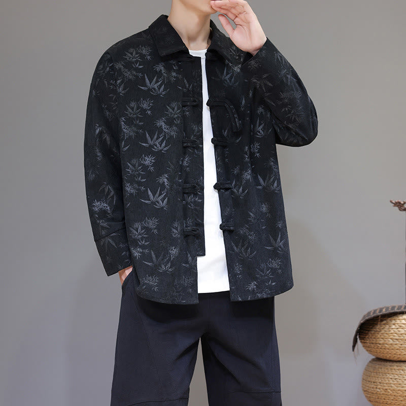 Giacca da uomo in cotone a maniche lunghe con bottoni a rana, motivo jacquard con Buddha Stones - image 1