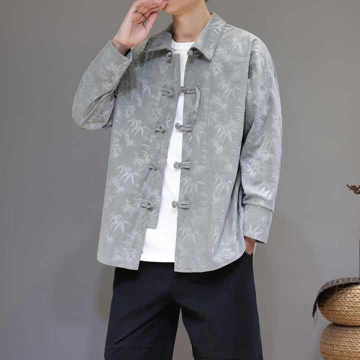 Giacca da uomo in cotone a maniche lunghe con bottoni a rana, motivo jacquard con Buddha Stones - image 9