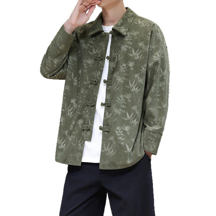 Giacca da uomo in cotone a maniche lunghe con bottoni a rana, motivo jacquard con Buddha Stones - image 24