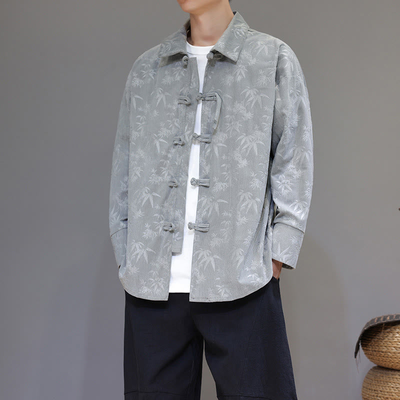 Giacca da uomo in cotone a maniche lunghe con bottoni a rana, motivo jacquard con Buddha Stones - Grigio chiaro - US/UK/AU48, EU58 (5XL) - image 8