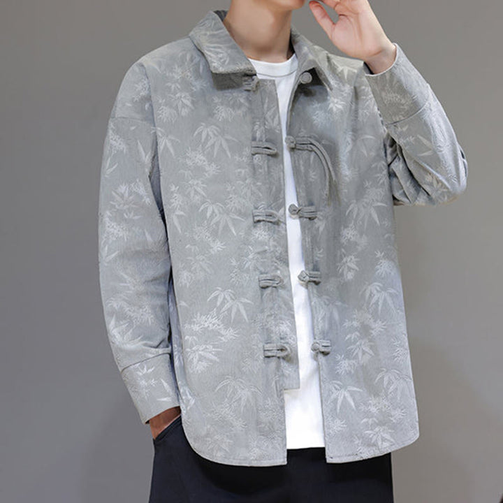 Giacca da uomo in cotone a maniche lunghe con bottoni a rana, motivo jacquard con Buddha Stones - image 15