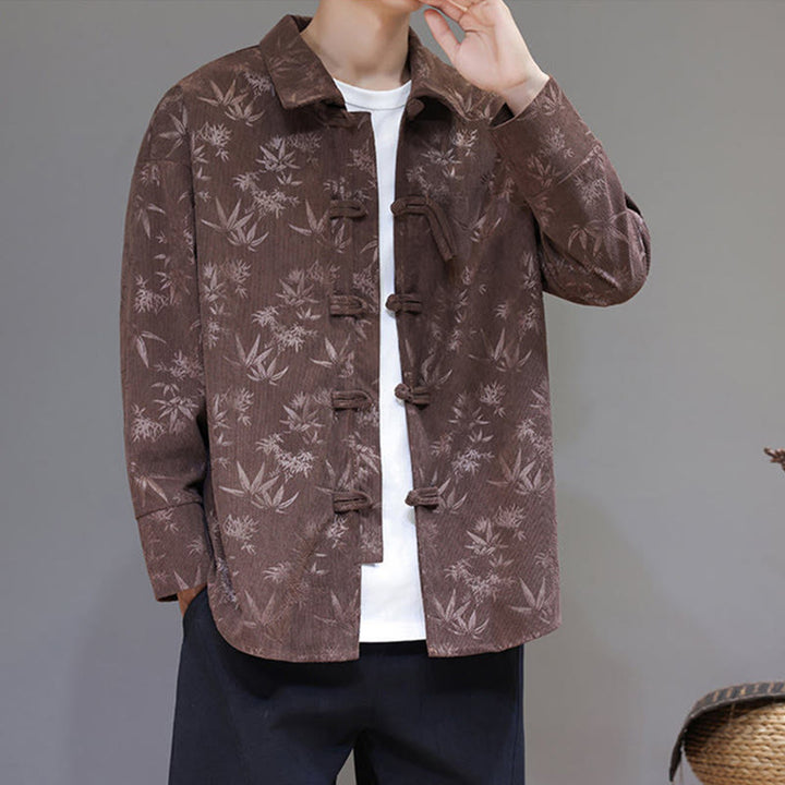 Giacca da uomo in cotone a maniche lunghe con bottoni a rana, motivo jacquard con Buddha Stones - image 32
