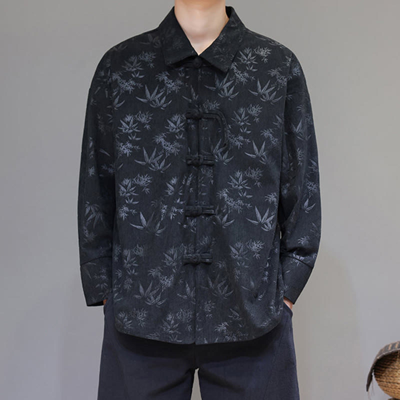 Giacca da uomo in cotone a maniche lunghe con bottoni a rana, motivo jacquard con Buddha Stones - image 5
