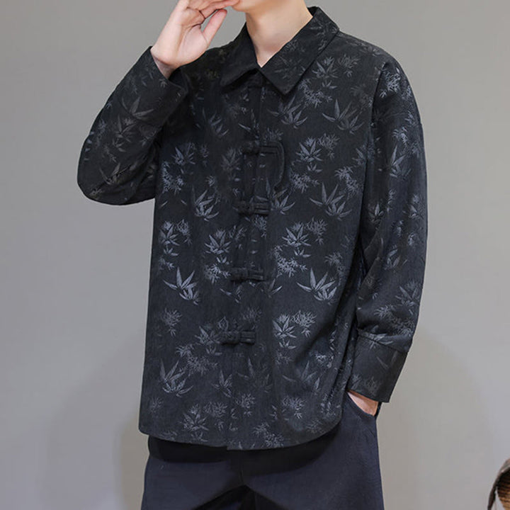 Giacca da uomo in cotone a maniche lunghe con bottoni a rana, motivo jacquard con Buddha Stones - image 4