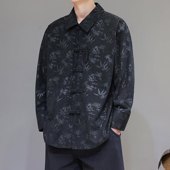 Giacca da uomo in cotone a maniche lunghe con bottoni a rana, motivo jacquard con Buddha Stones - image 2