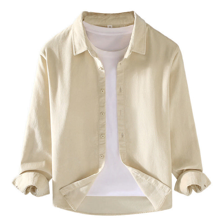 Camicia da uomo in velluto a coste di puro cotone a maniche lunghe con bottoni in tinta unita Buddha Stones - image 16