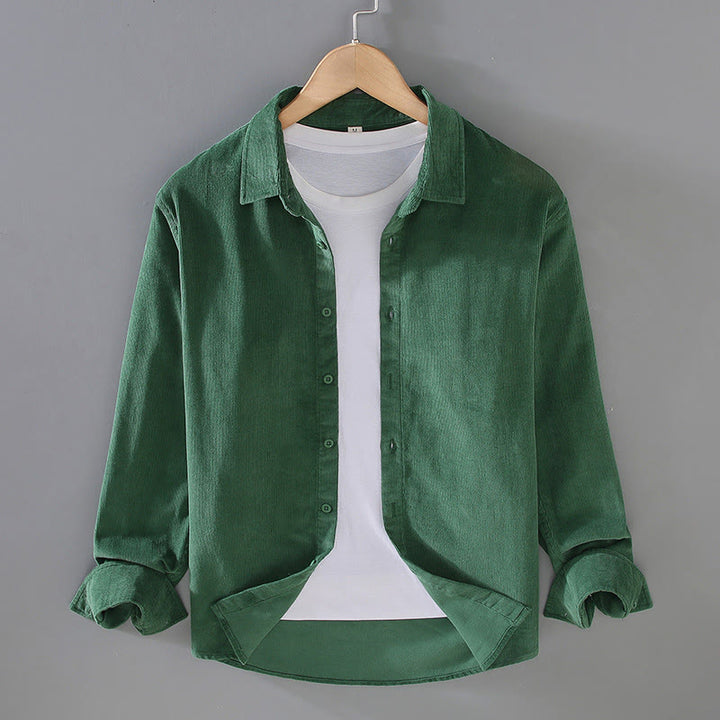 Camicia da uomo in velluto a coste di puro cotone a maniche lunghe con bottoni in tinta unita Buddha Stones - Verde foresta - US/UK/AU44, EU54 (4XL) - image 18