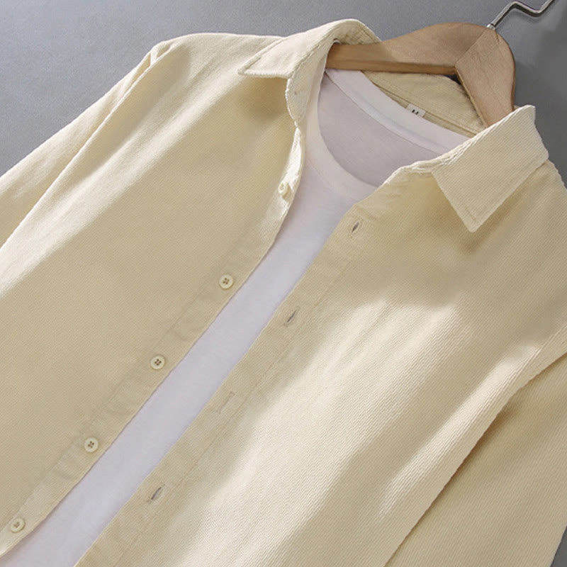 Camicia da uomo in velluto a coste di puro cotone a maniche lunghe con bottoni in tinta unita Buddha Stones - image 6