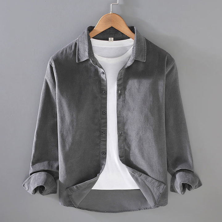 Camicia da uomo in velluto a coste di puro cotone a maniche lunghe con bottoni in tinta unita Buddha Stones - Grigio - US/UK/AU44, EU54 (4XL) - image 19