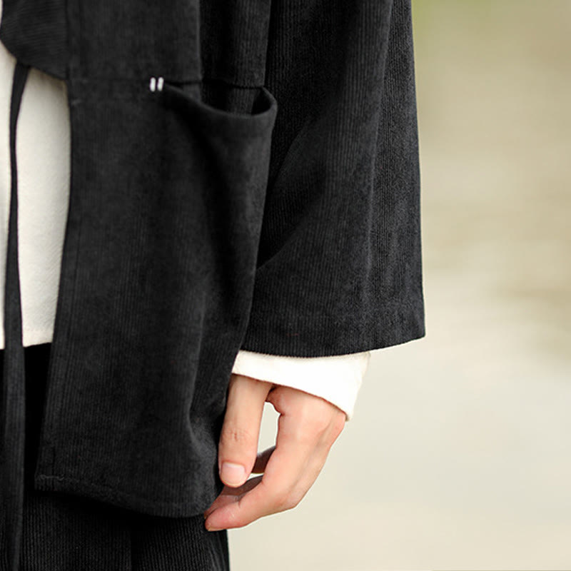 Giacca da uomo in velluto a coste di cotone con maniche lunghe, aperta sul davanti, tinta unita, motivo Buddha Stones , kimono con tasche - image 22