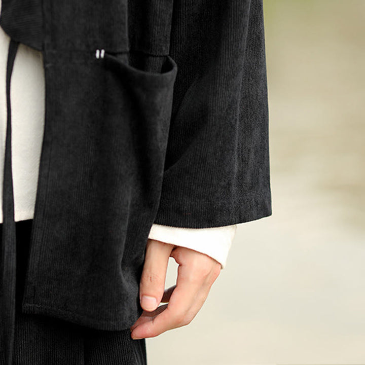 Giacca da uomo in velluto a coste di cotone con maniche lunghe, aperta sul davanti, tinta unita, motivo Buddha Stones , kimono con tasche - image 22