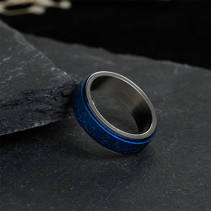 Anello girevole in acciaio al titanio con mantra del farmacista blu , Buddha Stones, scritture tibetane - image 3