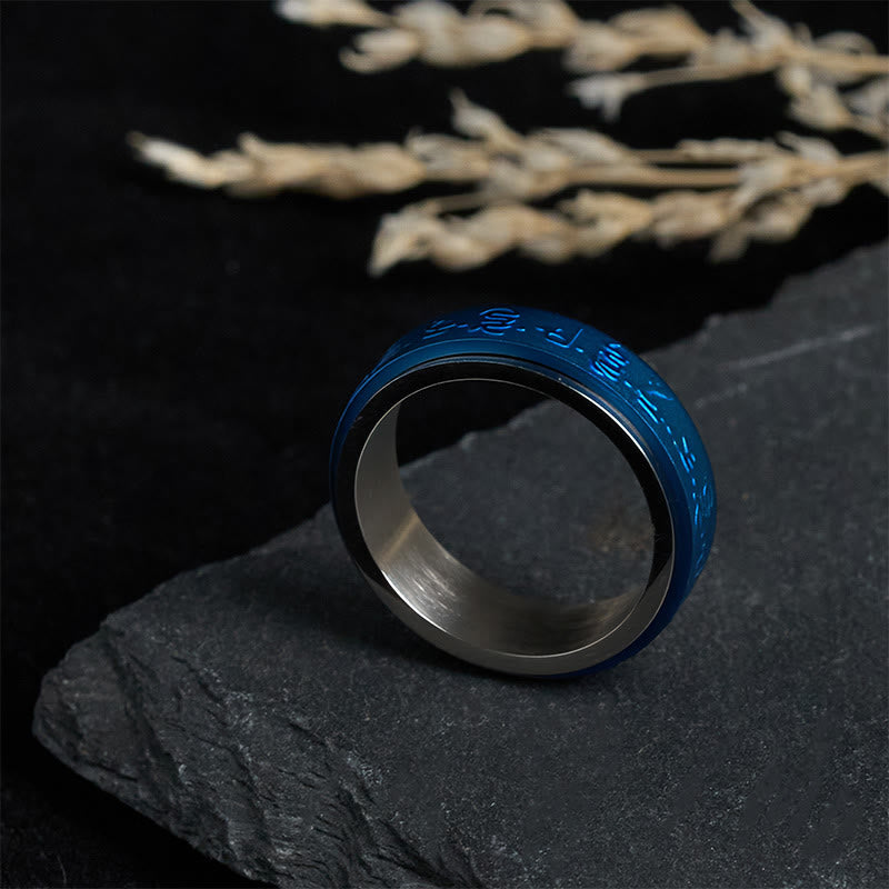 Anello girevole in acciaio al titanio con mantra del farmacista blu , Buddha Stones, scritture tibetane - image 2