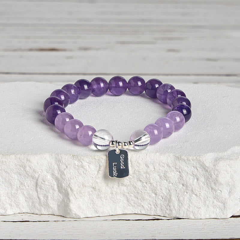 Bracciale portafortuna Buddha Stones, ametista, quarzo rosa e quarzo fragola - Ametista (circonferenza del polso: 15-17 cm) - image 0